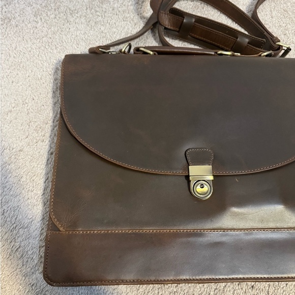 Leather Farm Brown Leather Laptop Case Crossbody Bag - Picture 3 of 11
